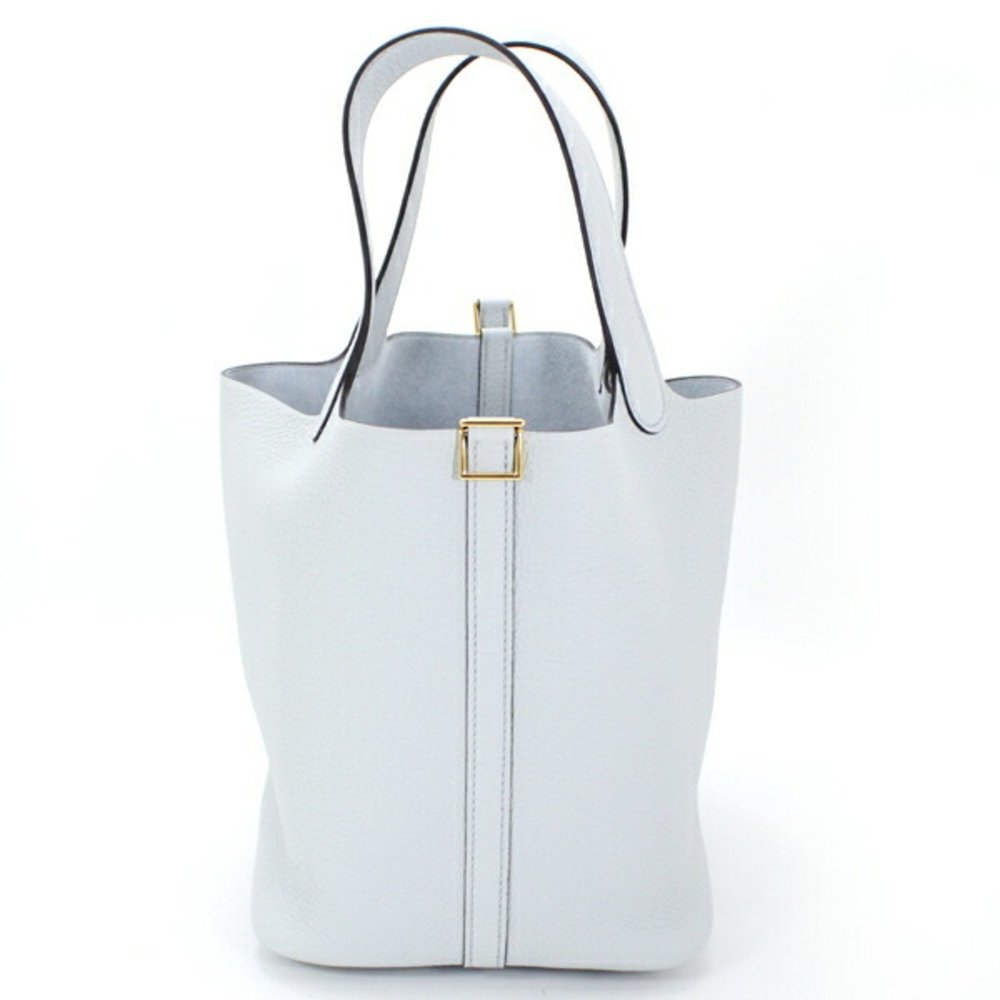 Hermes Picotin Lock MM 22 Handbag Blue Pale Gold Hardware Z Stamp Taurillon C... - Picture 4 of 10